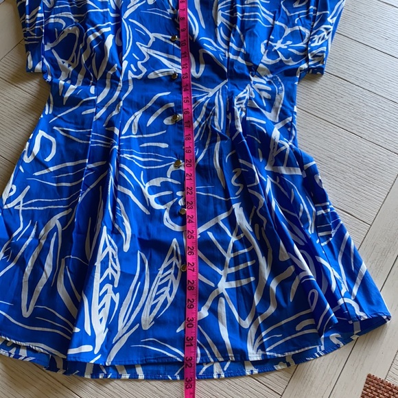 Zara blue cotton printed pleated mini dress - Picture 10 of 11